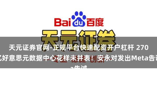 天元证券官网-正规平台快速配资开户杠杆 270亿好意思元数据中心花样未并表！安永对发出Meta告诫