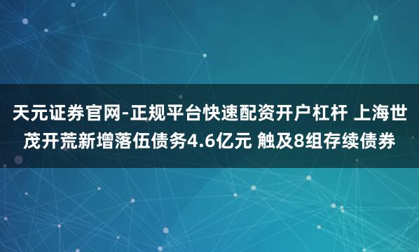 天元证券官网-正规平台快速配资开户杠杆 上海世茂开荒新增落伍债务4.6亿元 触及8组存续债券