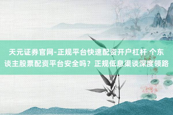 天元证券官网-正规平台快速配资开户杠杆 个东谈主股票配资平台安全吗？正规低息渠谈深度领路