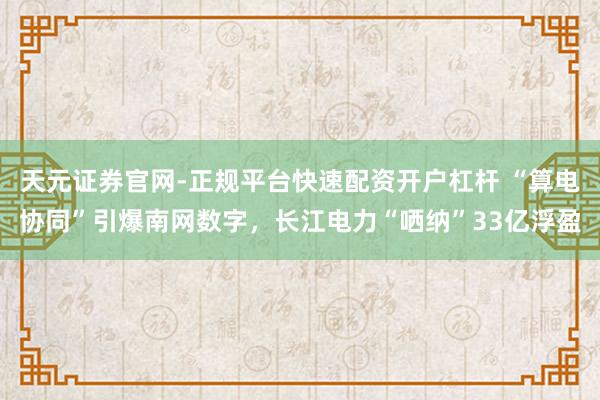 天元证券官网-正规平台快速配资开户杠杆 “算电协同”引爆南网数字,长江电力“哂纳”33亿浮盈