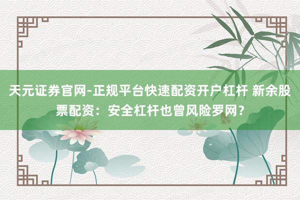天元证券官网-正规平台快速配资开户杠杆 新余股票配资：安全杠杆也曾风险罗网？