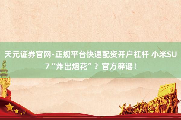 天元证券官网-正规平台快速配资开户杠杆 小米SU7“炸出烟花”？官方辟谣！
