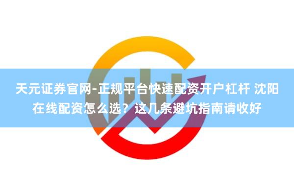 天元证券官网-正规平台快速配资开户杠杆 沈阳在线配资怎么选？这几条避坑指南请收好