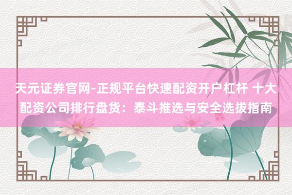 天元证券官网-正规平台快速配资开户杠杆 十大配资公司排行盘货：泰斗推选与安全选拔指南